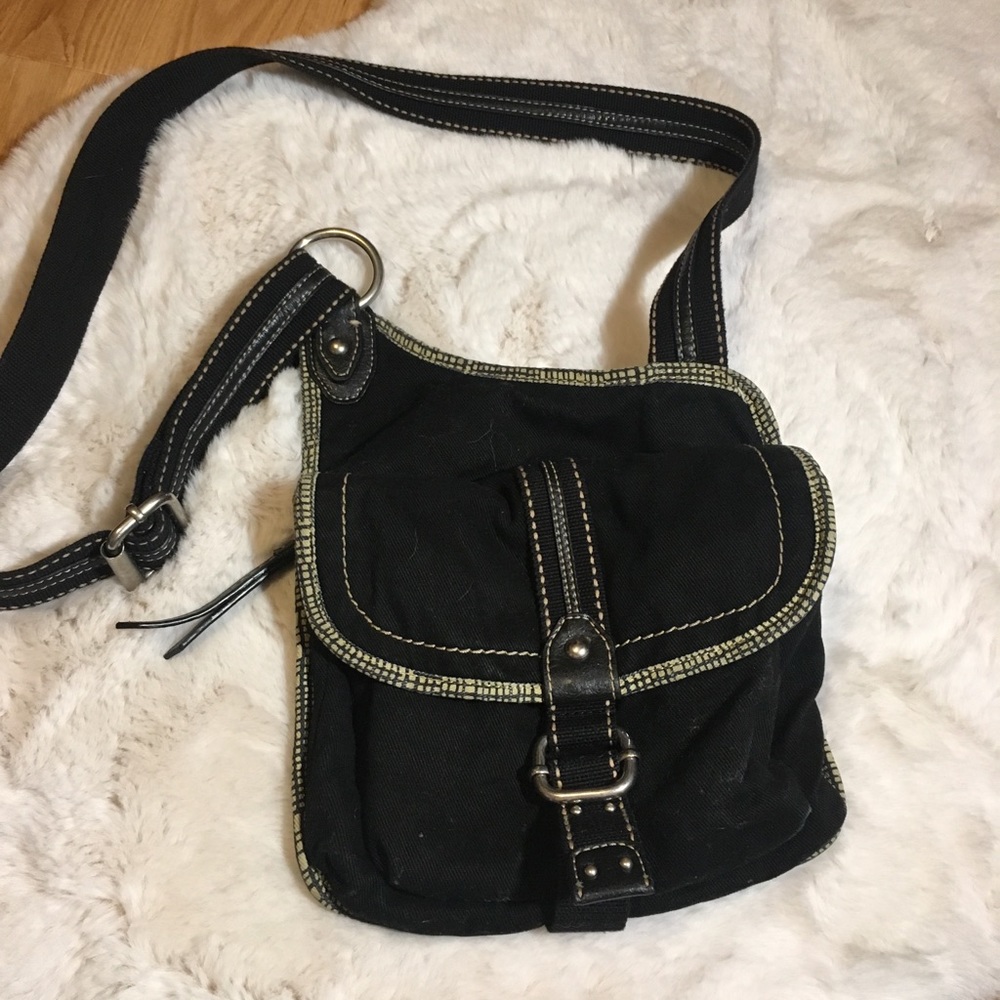 FOSSIL BLACK CORDUROY CROSSBODY BAG